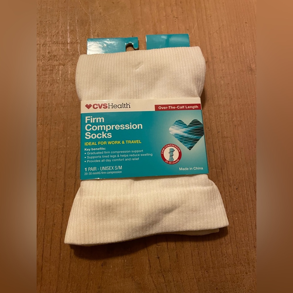 CVS Firm Compression Socks - Over-the-Calf Length White Unisex Size S/M